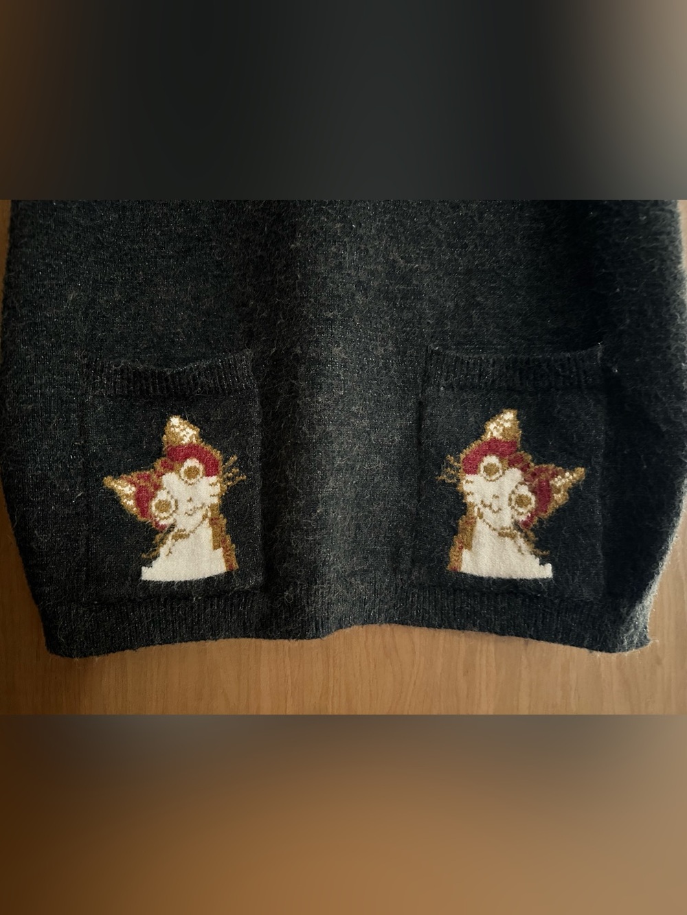 Cute Cat Pocket Pullover Sweater Vest M Dark Grey - Picture 7 of 9
